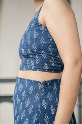 Blue Printed Crop Top & Skirt Set